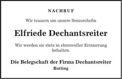 Traueranzeige Elfriede Dechantsreiter