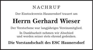 Traueranzeige Gerhard Wieser