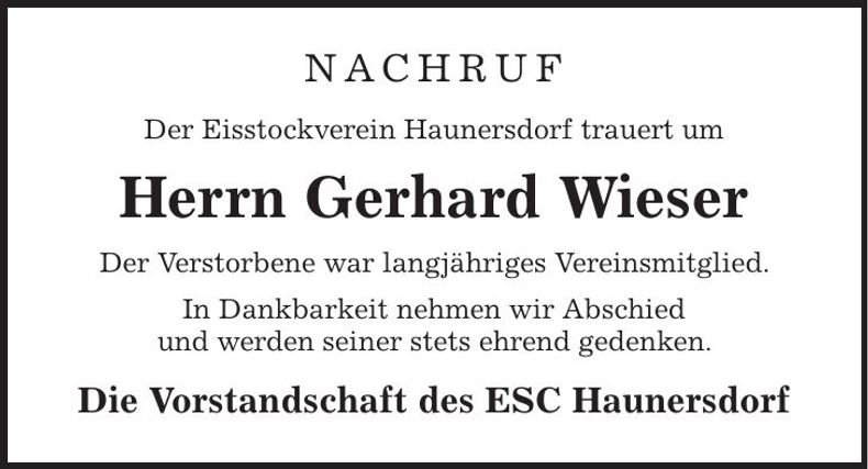 Traueranzeige Gerhard Wieser