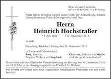 Traueranzeige Heinrich Hochstraßer