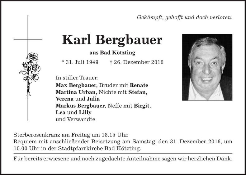 Traueranzeige Karl Bergbauer