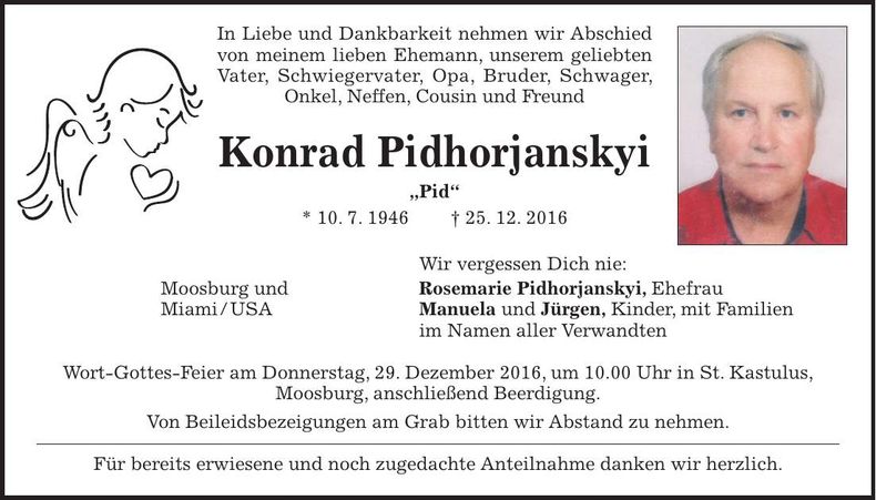 Traueranzeige Konrad Pidhorjanskyi