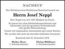 Traueranzeige Josef Neppl