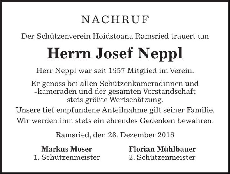 Traueranzeige Josef Neppl