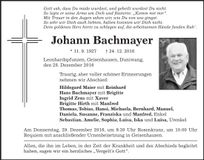 Traueranzeige Johann Bachmayer
