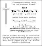 Traueranzeige Theresia Eiblmeier
