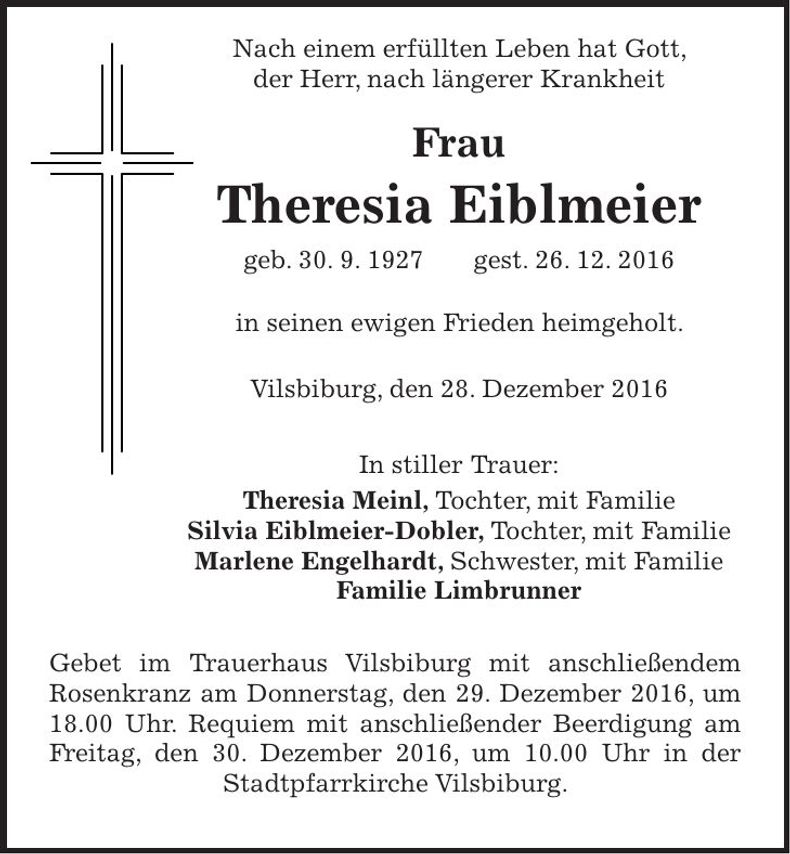 Traueranzeige Theresia Eiblmeier