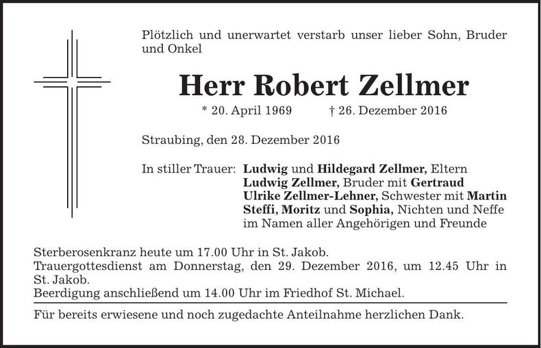 Traueranzeige Robert Zellmer