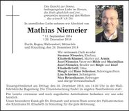 Traueranzeige Mathias Niemeier