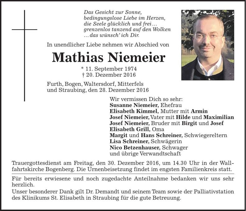 Traueranzeige Mathias Niemeier