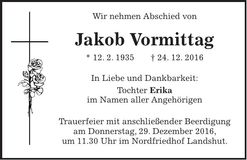 Traueranzeige Jakob Vormittag
