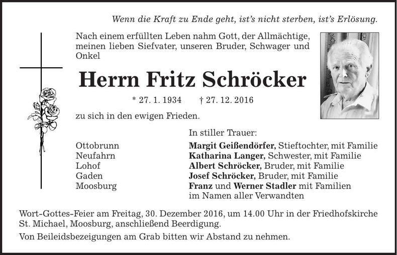 Traueranzeige Fritz Schröcker