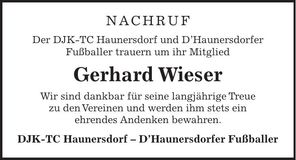 Traueranzeige Gerhard Wieser