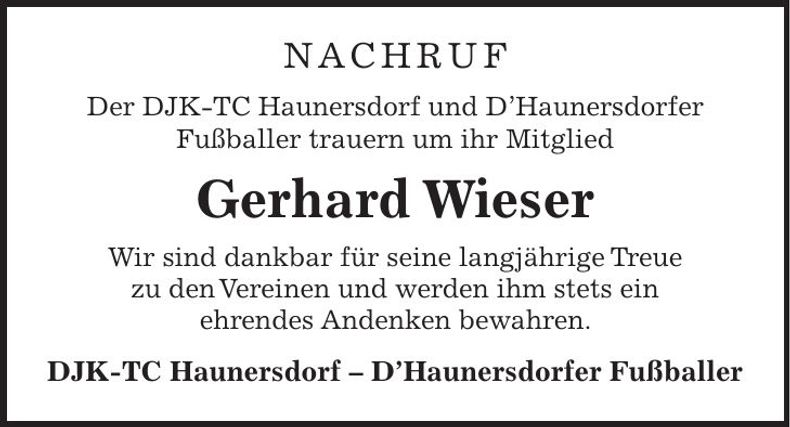 Traueranzeige Gerhard Wieser