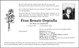 Traueranzeige Renate Deptalla