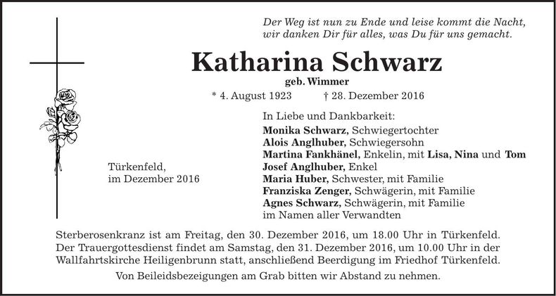 Traueranzeige Katharina Schwarz