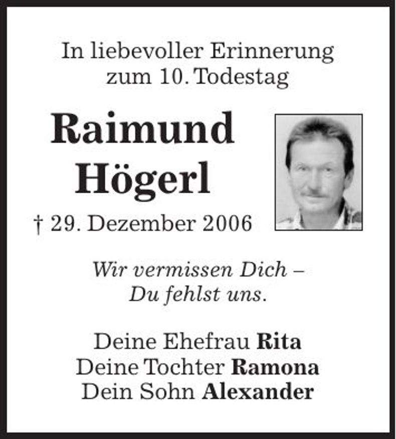 Traueranzeige Högerl Raimund