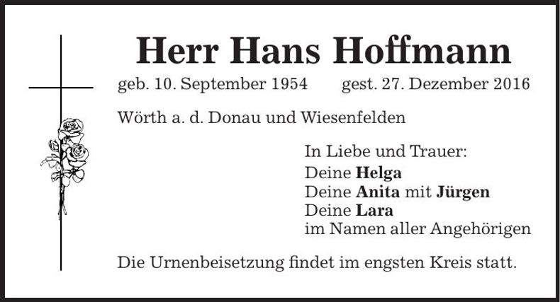Traueranzeige Hans Hoffmann