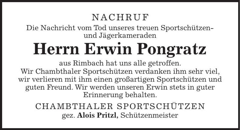 Traueranzeige Erwin Pongratz