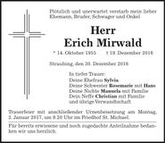 Traueranzeige Erich Mirwald