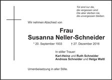 Traueranzeige Susanna Neller-Schneider