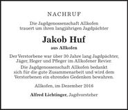 Traueranzeige Jakob Huf