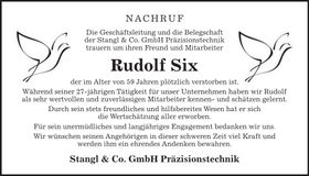 Traueranzeige Rudolf Six