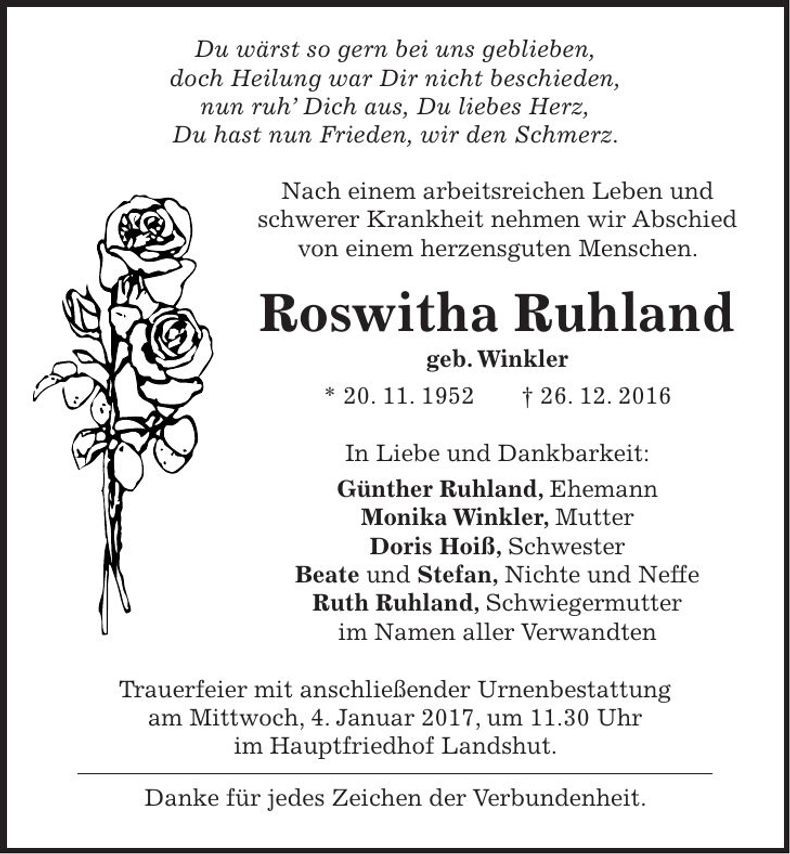 Traueranzeige Roswitha Ruhland