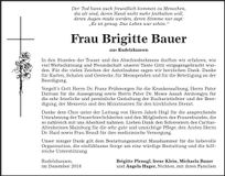 Traueranzeige Brigitte Bauer