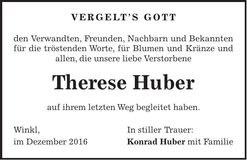 Traueranzeige Therese Huber