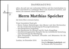 Traueranzeige Matthias Speicher