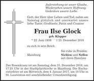 Traueranzeige Ilse Glock