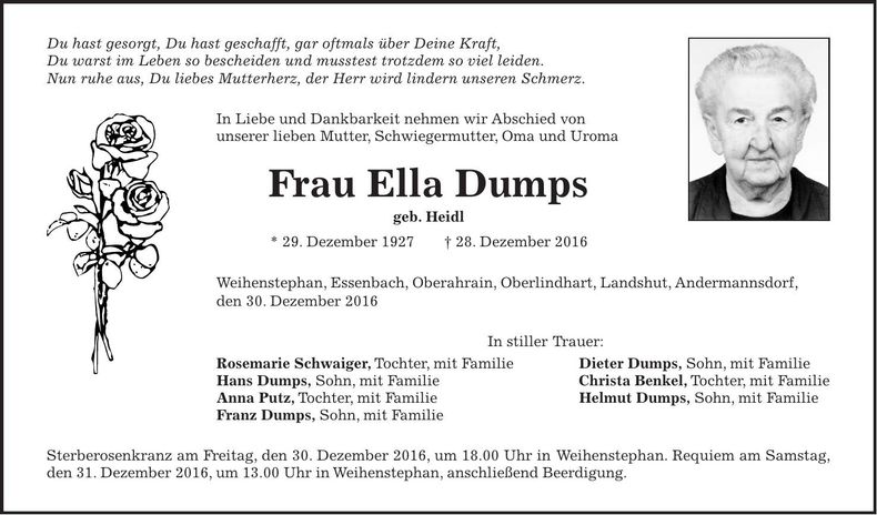 Traueranzeige Ella Dumps