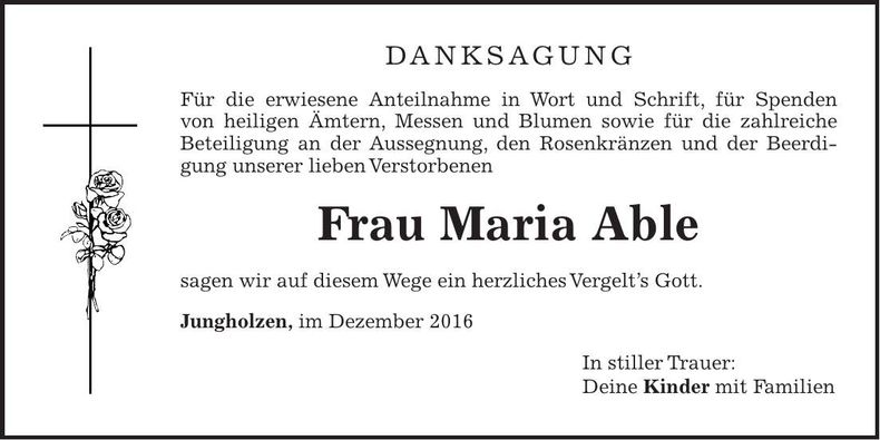 Traueranzeige Maria Able