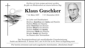 Traueranzeige Klaus Guschker