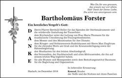 Traueranzeige Bartholomäus Forster