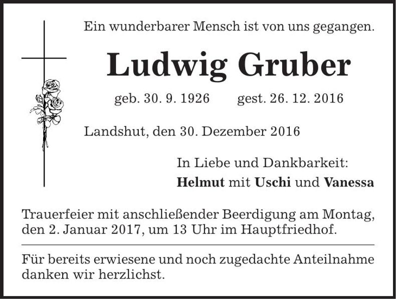Traueranzeige Ludwig Gruber