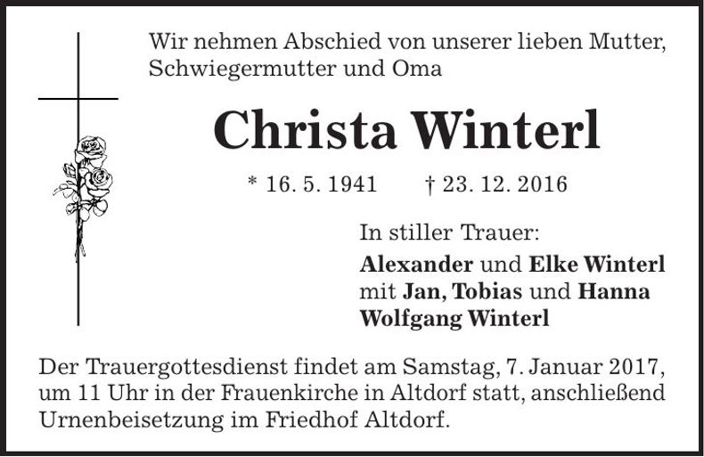 Traueranzeige Christa Winterl