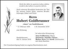 Traueranzeige Hubert Goldbrunner