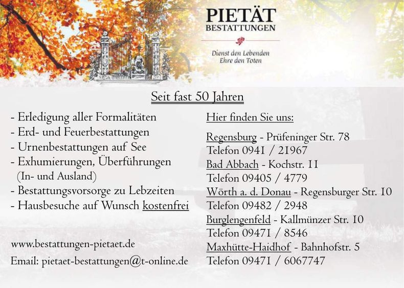 Traueranzeige Pietät Bestattungen