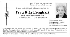 Traueranzeige Rita Renghart