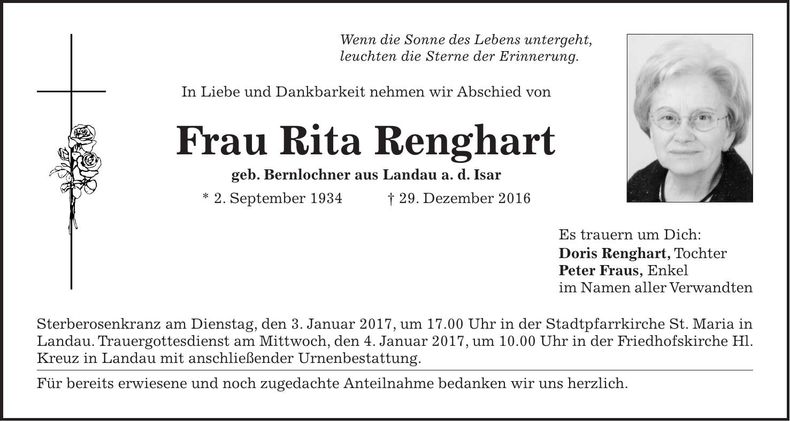 Traueranzeige Rita Renghart