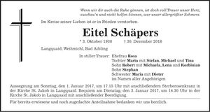 Traueranzeige Eitel Schäpers