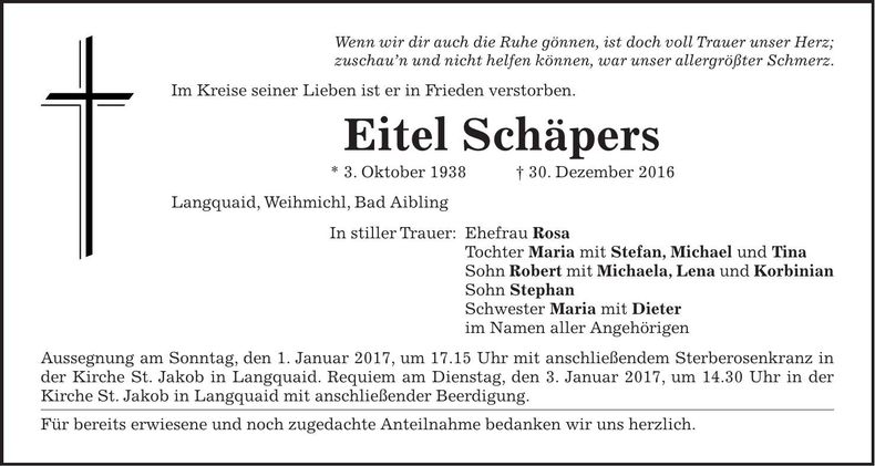 Traueranzeige Eitel Schäpers