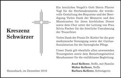 Traueranzeige Kreszenz Schwärzer