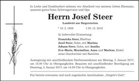 Traueranzeige Josef Steer