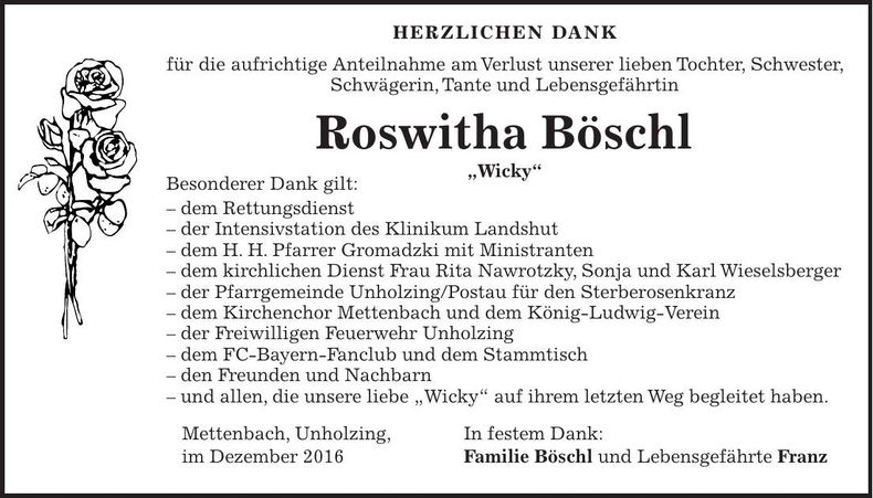 Traueranzeige Roswitha Böschl