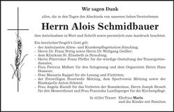Traueranzeige Alois Schmidbauer