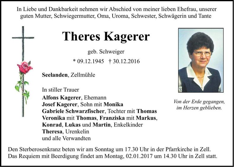 Traueranzeige Theres Kagerer