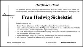 Traueranzeige Hedwig Sichelstiel